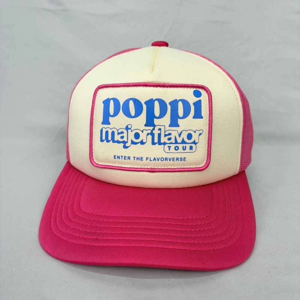 Poppi Trucker Hat Major Flavor Tour Unisex OS Pink Cream Snapback Cap